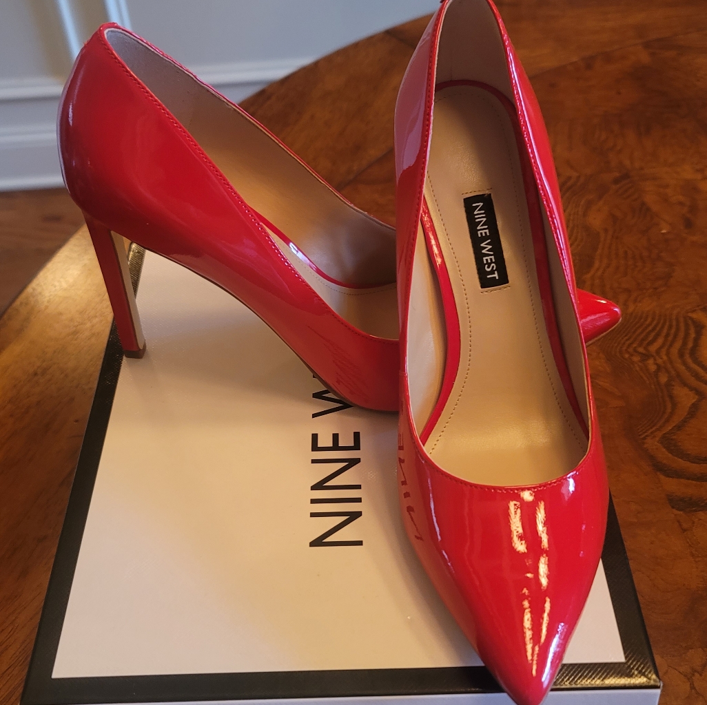 Nwt Nine West Fire Hot Red Genuine Patent Leather Heels Size 8.5